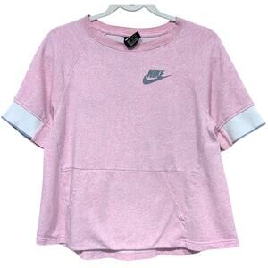 Nike Pink and White Short Sleeve Sweatshirt Y2K Size XL